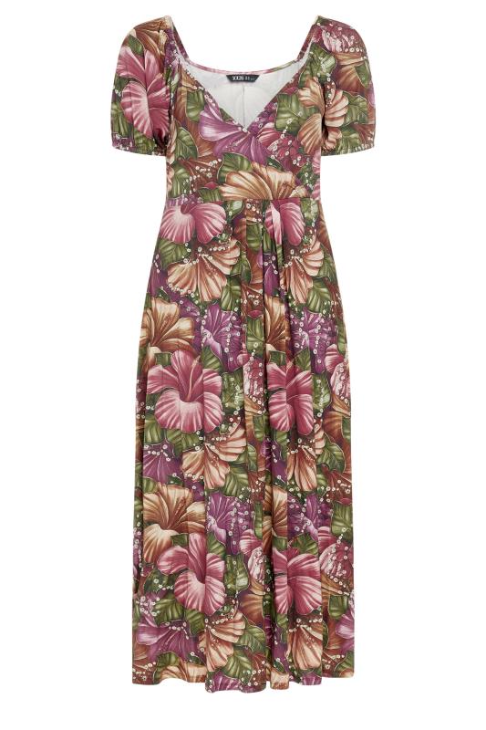 YOURS Plus Size Pink & Green Floral Print Maxi Wrap Dress | Yours Clothing 5