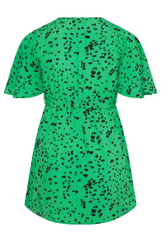 Plus Size Bright Green Dalmatian Print Wrap Top | Yours Clothing 7