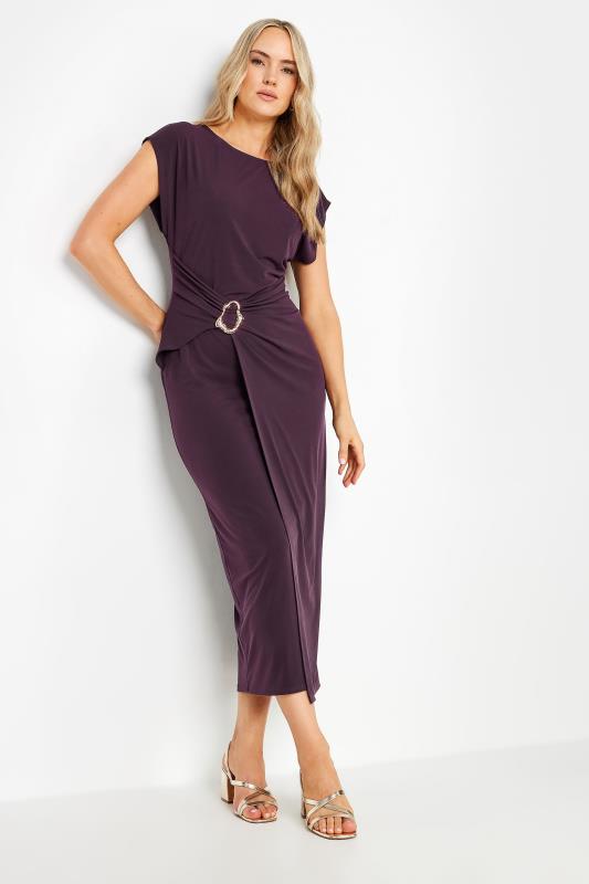  Grande Taille LTS Tall Purple Draped Buckle Detail Midaxi Dress