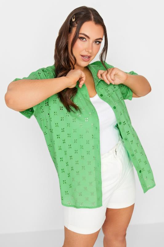 LIMITED COLLECTION Curve Green Broderie Anglaise Shirt | Yours Clothing 1