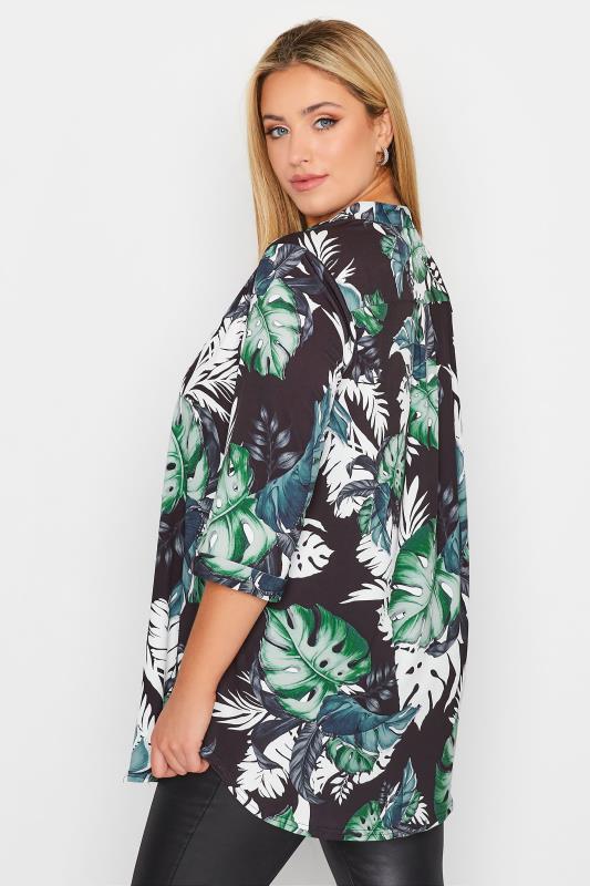 Curve Plus Size Green & Black Palm Leaf Print Shirt | Yours Clothing 3