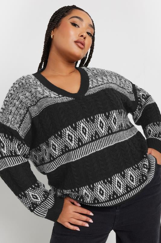 YOURS Plus Size Black Abstract Pattern Jumper | Yours Clothing 5