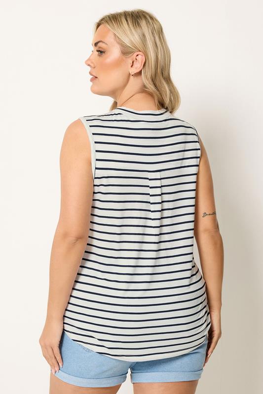 YOURS Plus Size White Stripe Notch Neck Top | Yours Clothing 2