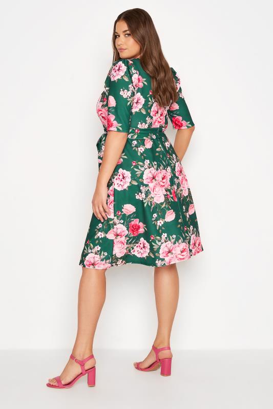 YOURS LONDON Curve Green Floral Square Neck Dress 3