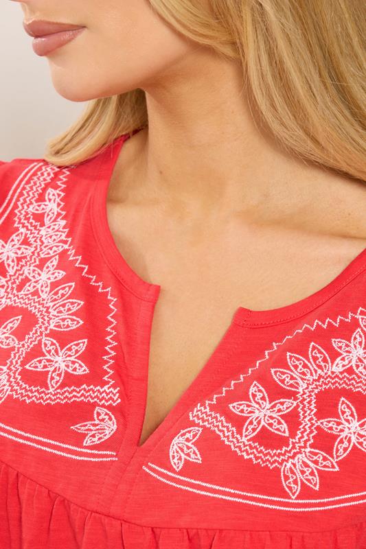 M&Co Orange Embroidered Cotton Notch Neck Top | M&Co 4