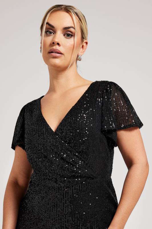 YOURS LONDON Plus Size Black Sequin Embellished Wrap Dress | Yours Clothing 2