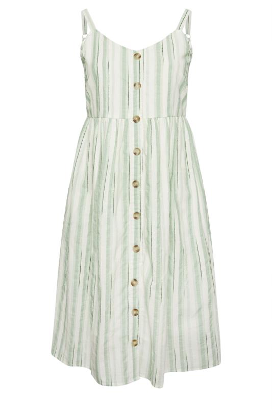 YOURS Plus Size White & Sage Green Stripe Sundress | Yours Clothing 5