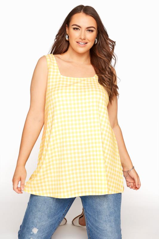  dla puszystych Curve Yellow Gingham Square Neck Vest Top