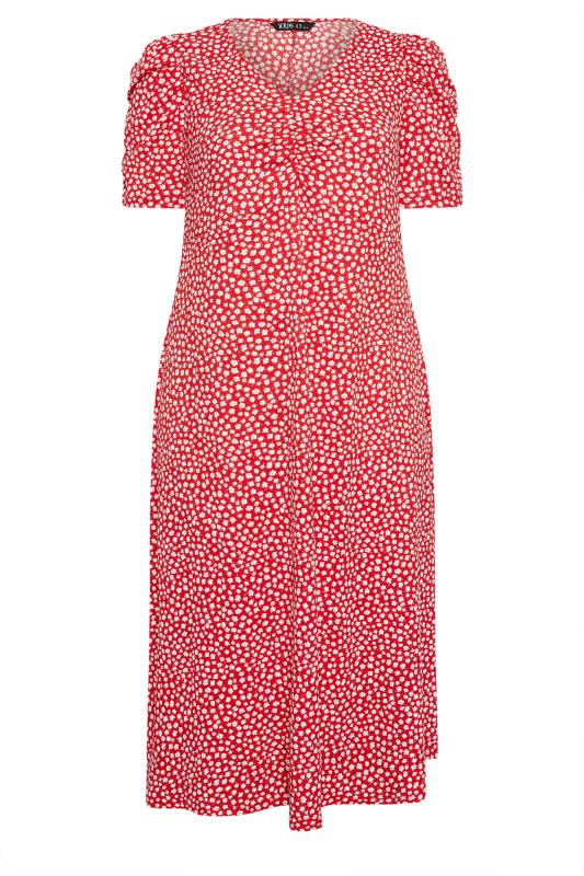 YOURS Plus Size Red Floral Print Textured Milkmaid Dress | Yours Clothing 5