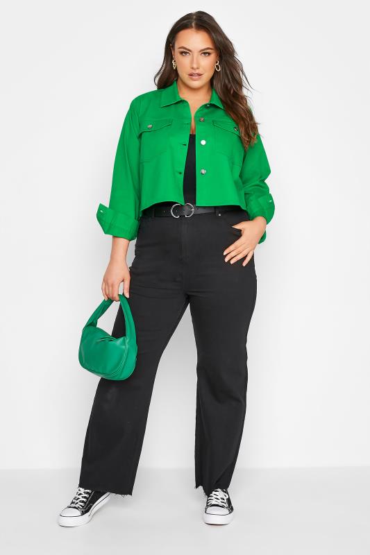 LIMITED COLLECTION Plus Size Bright Green Cropped Twill Jacket | Yours Clothing 2