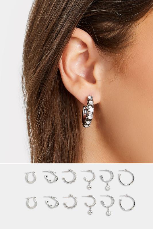 Plus Size  6 PACK Silver Small Twisted Hoop Earrings Set