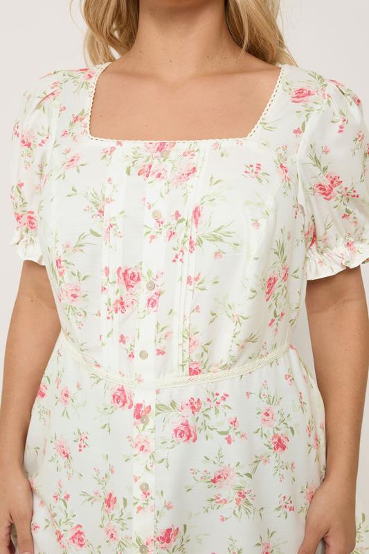 YOURS Plus Size White Inky Floral Milkmaid Blouse | Yours Clothing 4