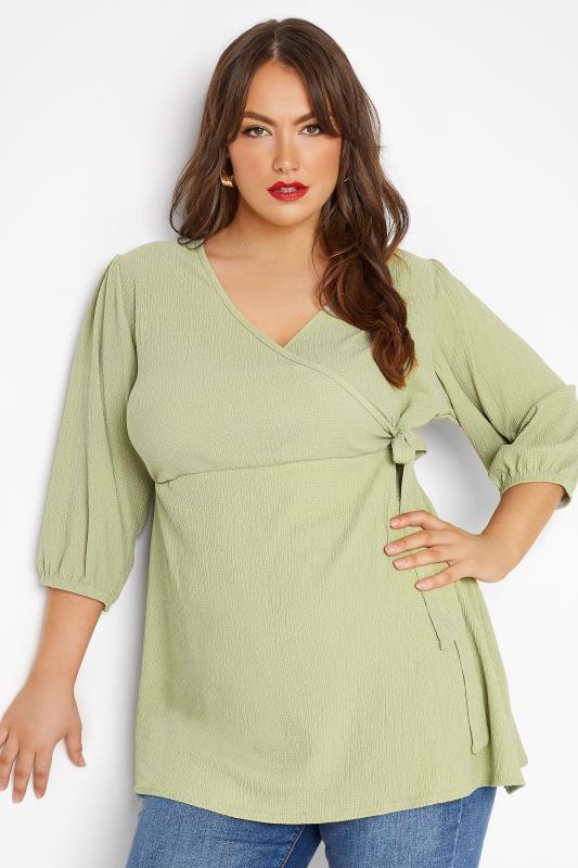 Plus Size  LIMITED COLLECTION Curve Sage Green Crinkle Wrap Top