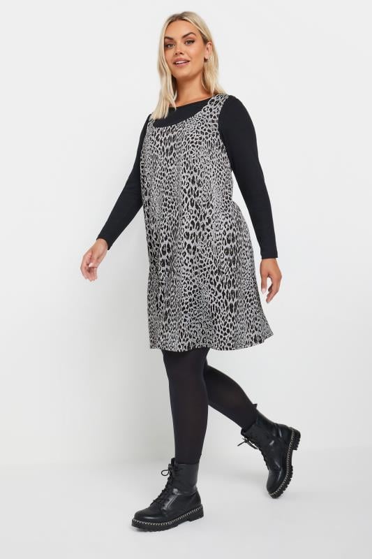 YOURS Plus Size Grey Leopard Print Pinafore Dress | Yours Clothing  2