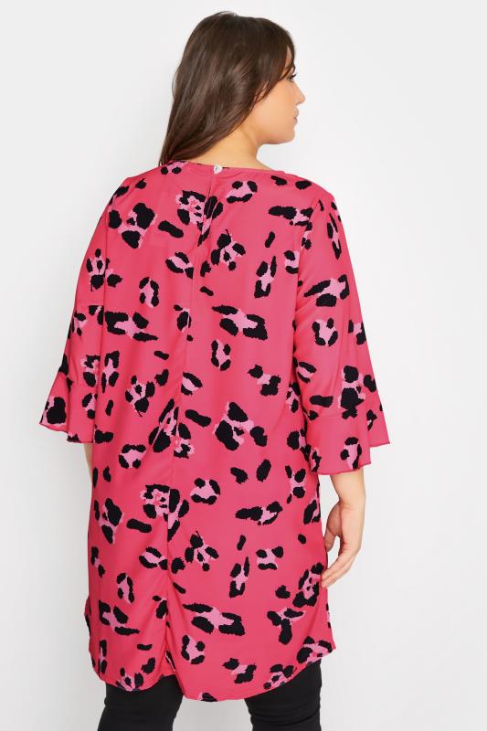 YOURS LONDON Plus Size Bright Pink Leopard Print Flute Sleeve Tunic Top | Yours Clothing 3