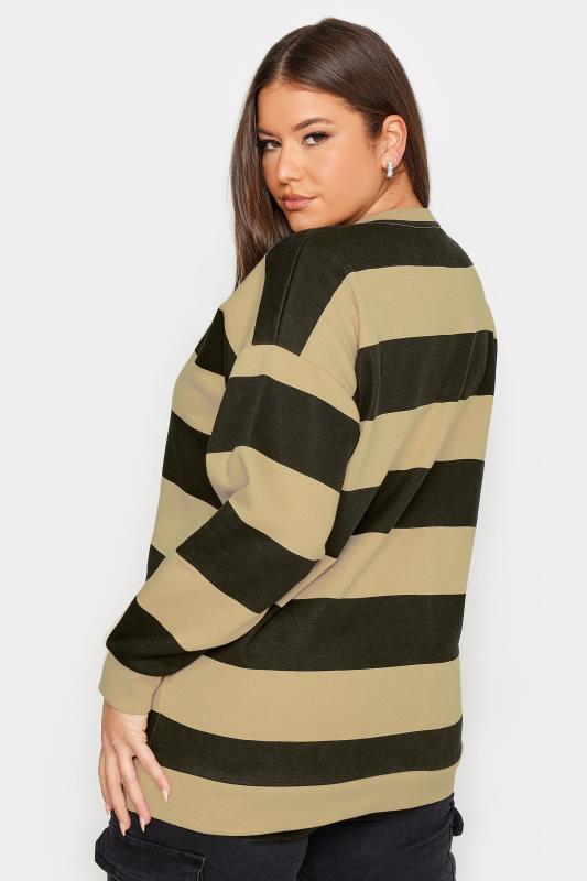YOURS Plus Size Stone Brown Stripe Sweatshirt | Yours Clothing 3