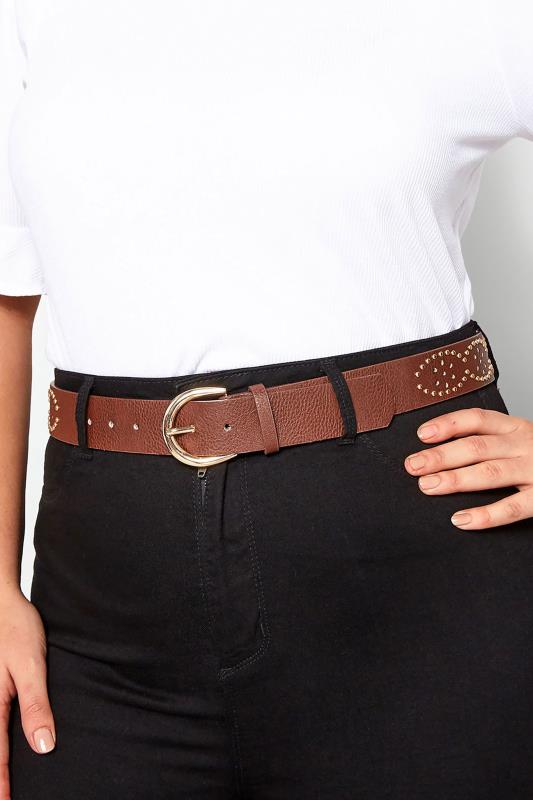 Brown Studded Belt | Yours Clothing 1