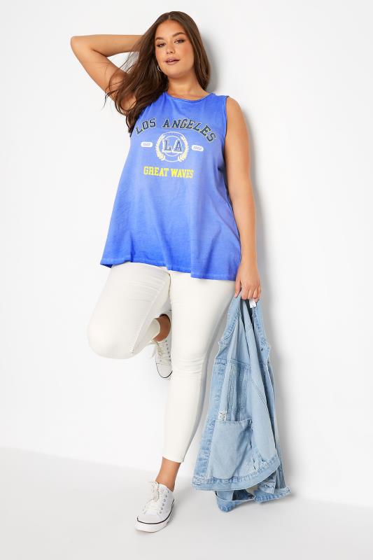 Plus Size Blue 'Los Angeles' Slogan Vest Top | Yours Clothing  2