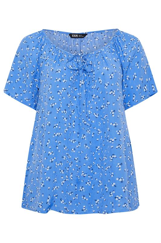 YOURS Plus Size Blue Ditsy Floral Pintuck Blouse | Yours Clothing 5