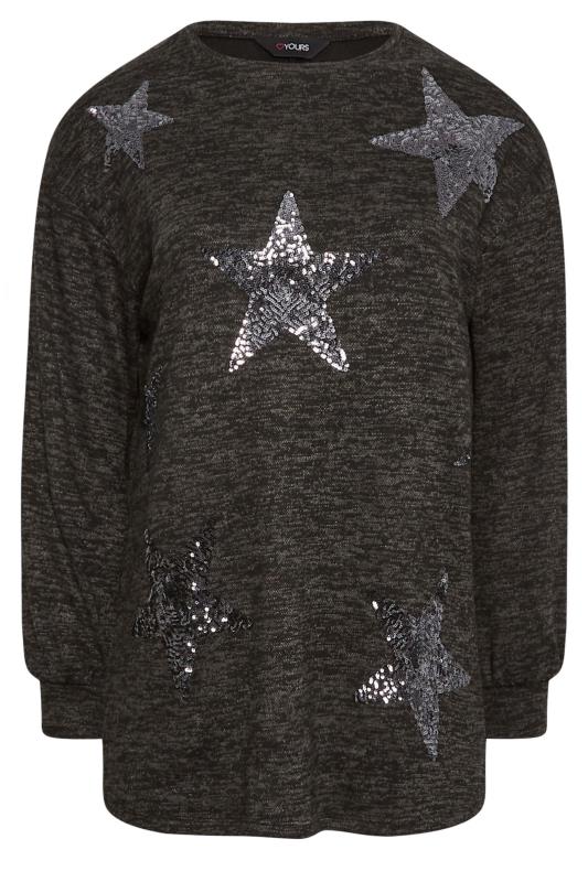 YOURS LUXURY Plus Size Black Sequin Star Print Jumper | Yours Clothing 5