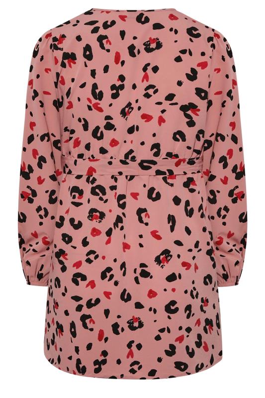 Curve Pink Leopard Print Balloon Sleeve Wrap Top | Yours Clothing 7