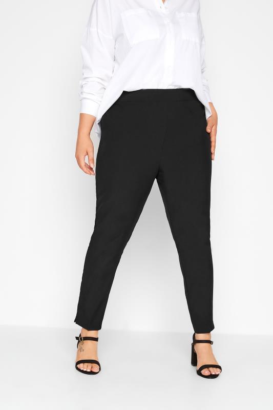 Tapered & Slim Fit Trousers Grande Taille Curve Black Elasticated Tapered Stretch Trousers