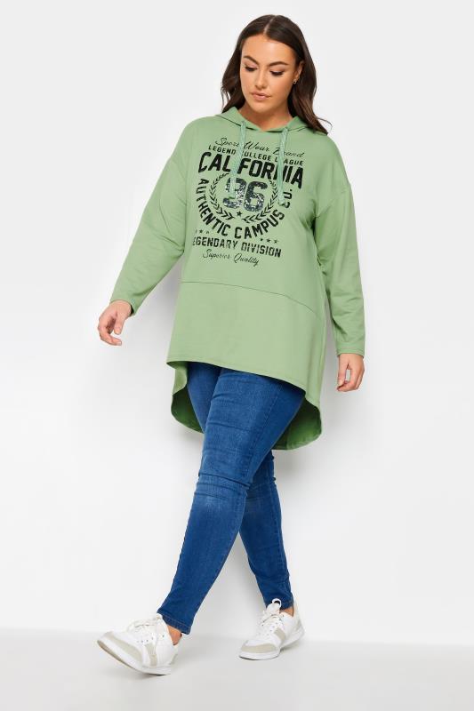 YOURS Curve Green 'California' Slogan Longline Hoodie | Yours Clothing 2