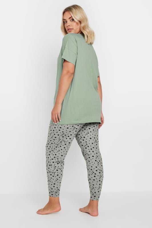 YOURS Plus Size Green Sloth Star Print Cuffed Pyjama Set | Yours Clothing 4