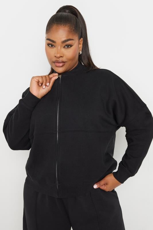 YOURS Plus Size Black Oversized Sweat Bomber Jacket | Yours Clothing 3