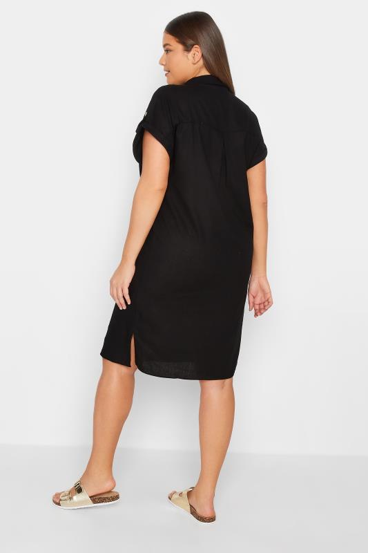 LTS Tall Women's Black Linen Look Button Through Shirt Dress | Long Tall Sally  3