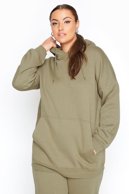 Plus Size  LIMITED COLLECTION Khaki Cotton Jersey Hoodie