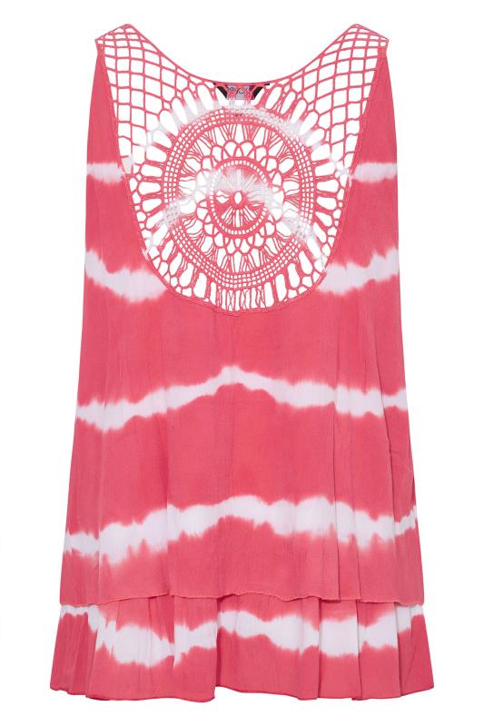 Plus Size Pink Tie Dye Crochet Back Vest Top | Yours Clothing  7
