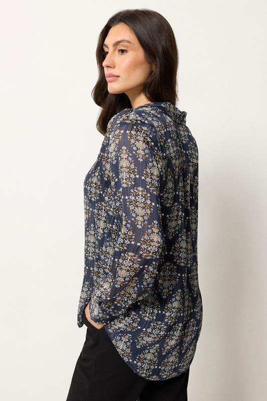 M&Co Navy Blue Floral Metallic Shirt | M&Co 2