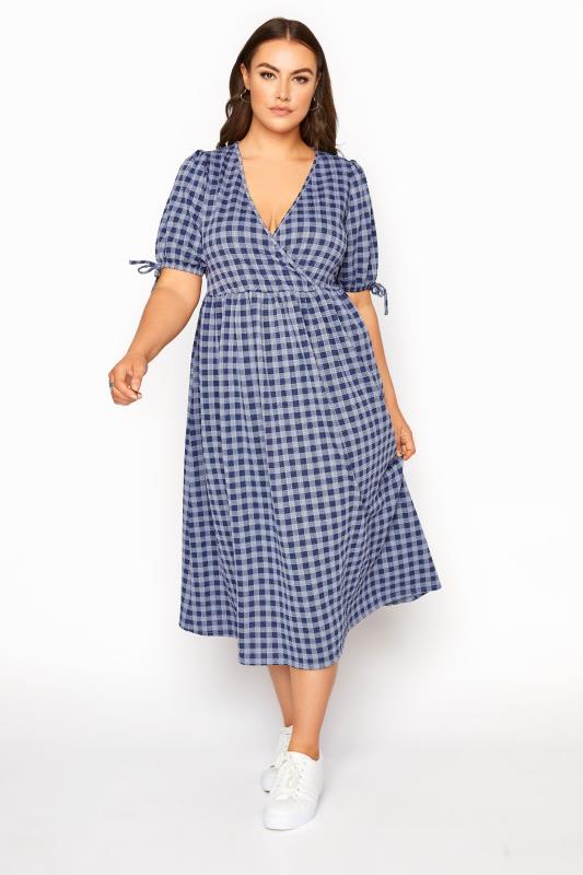 LIMITED COLLECTION Curve Blue Gingham Wrap Midaxi Dress_A.jpg