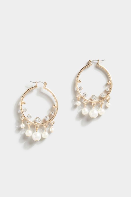 Gold Tone Pearl Drop Hoop Earrings | Yours Clothing 2