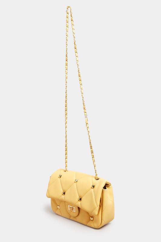 Yellow Studded Quilted Chain Bag | Yours Clothing 2