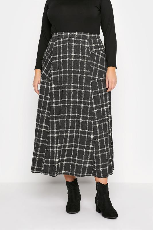 Plus Size  Charcoal Check Maxi Skirt