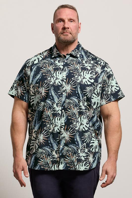  JACK & JONES Big & Tall Black Tropical Print Short Sleeve Shirt