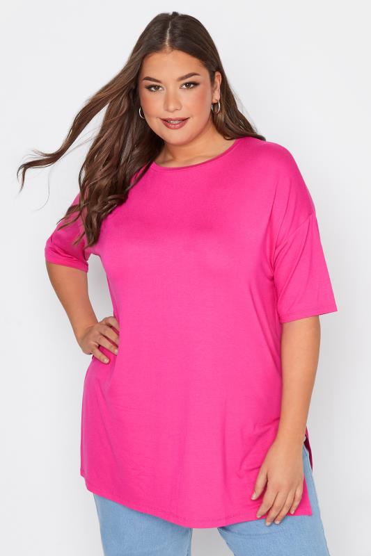 Plus Size Hot Pink Oversized T-Shirt | Yours Clothing  1