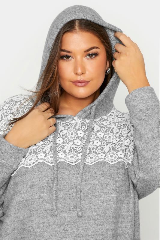 Curve Grey Soft Touch Lace Trim Hoodie 4