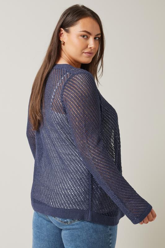 EVANS Plus Size Navy Blue Tape Yarn Cardigan | Evans 3