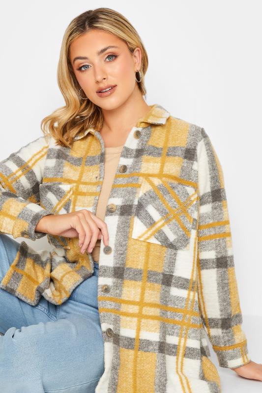 YOURS LUXURY Plus Size Yellow Check Felted Shacket | Yours Clothing 1