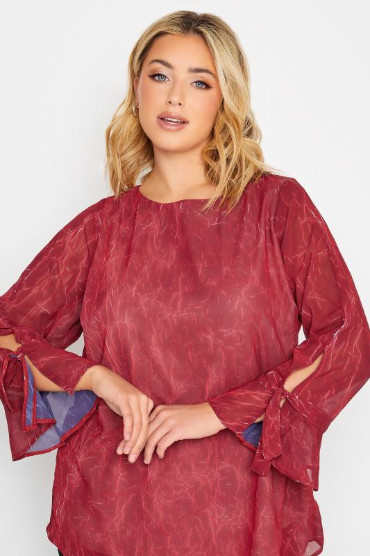 YOURS Curve Red Abstract Bell Sleeve Blouse | Yours Clothing  4