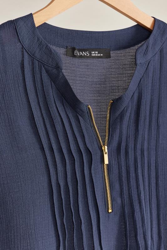 EVANS Plus Size Navy Blue Zip Front Blouse | Evans 6