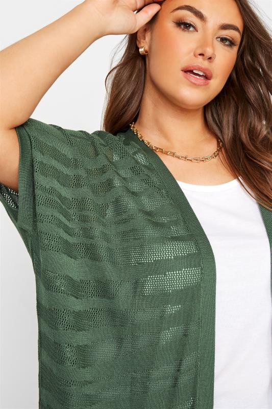 Plus Size Khaki Green Stripe Short Sleeve Cardigan | Yours Clothing  4