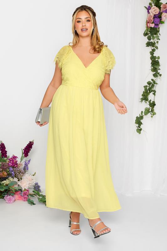 YOURS LONDON Plus Size Yellow Lace Detail Wrap Maxi Dress | Yours Clothing 2
