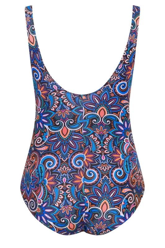 YOURS Plus Size Blue Floral Paisley Print Tummy Control Swimsuit | Yours Clothing 8