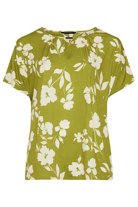 EVANS Plus Size Chartreuse Floral Print Bar Detail Top | Evans 6