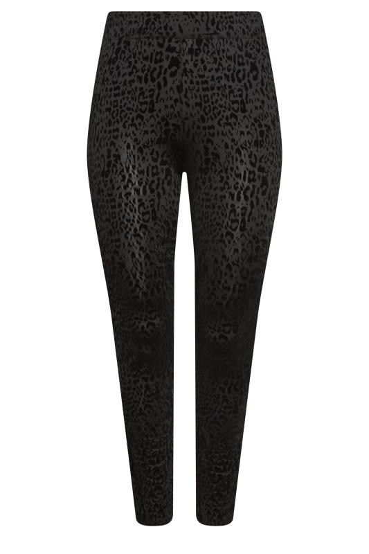 YOURS Plus Size Black Flocked Leopard Print Leggings | Yours Clothing 5