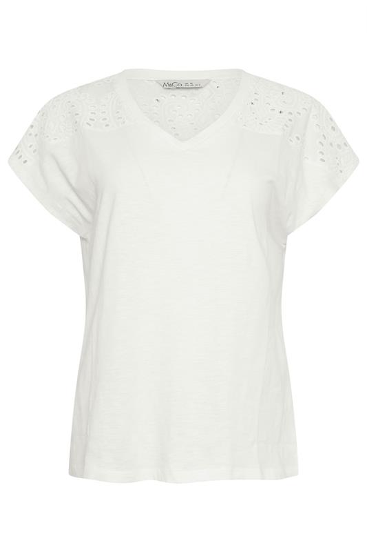 M&Co White Broderie V-Neck Cotton T-Shirt | M&Co  5